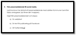 Skoluppgift som går ut på att ta ett äkta pressmeddelande från Laxå kommun och skriva inlägg som anpassat efter en webbsida, för Facebook och för Twitter.